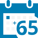 Calendar icon for your 65th birthday with the first day of the month highlighted in blue