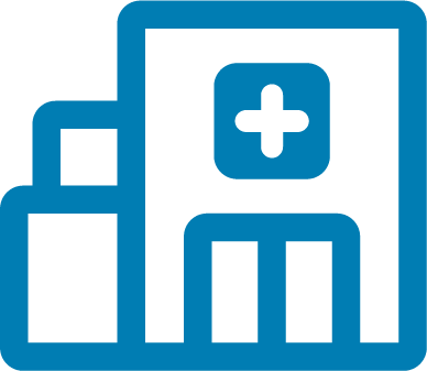 Medicaid Expansion ER Admission Notification icon of a hospital building.