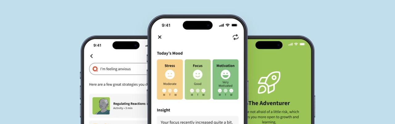 Screenshots of meQ app