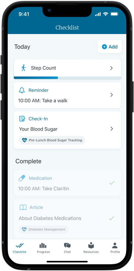 Checklist feature within the BCBSND Care Connect app.