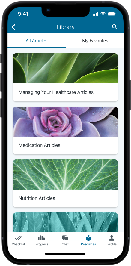 Helpful articles added by a care manager to the BCBSND Care Connect app.