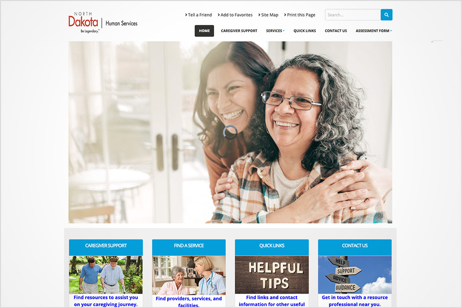 Screenshot of North Dakota's human services website. 