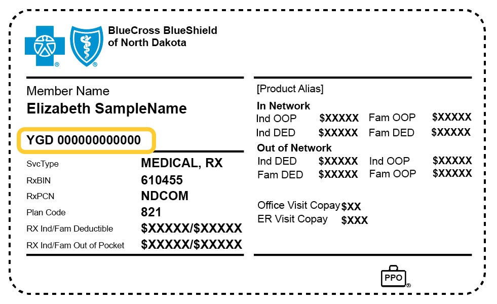Sample BCBSND member ID card