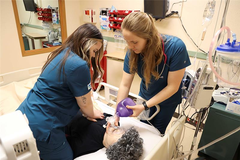 Health care students training at Dakota College at Bottineau.