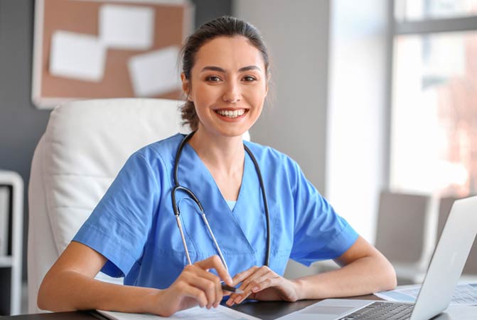 Young female doctor working in clinic